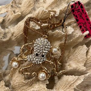 Betsey Johnson Octopus Rhinestone Necklace With Faux Pearl Accents
